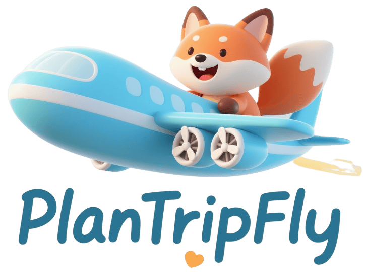 PlanTripFly - AI Trip Planner with cute fox character in airplane